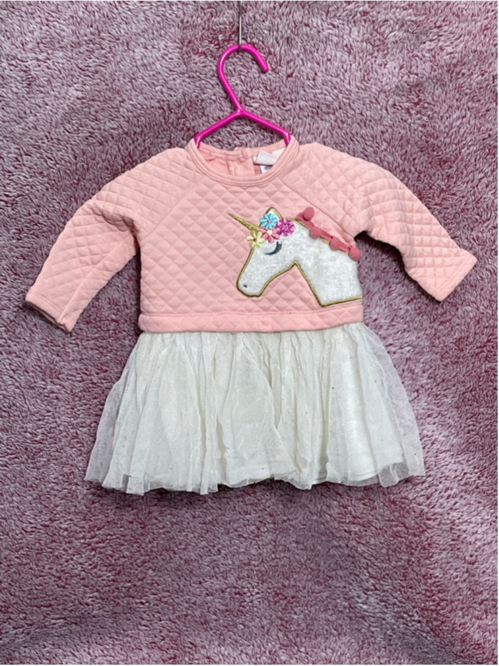 Baby look lass Casual Dress 3-6 Months Pink White Unicorn